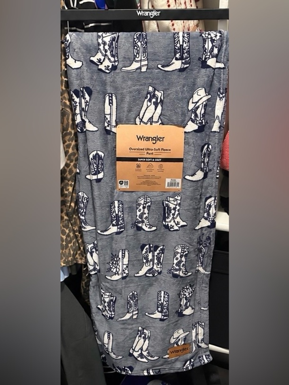 Wrangler Navy and White Cowboy Boot Print Fleece Blanket